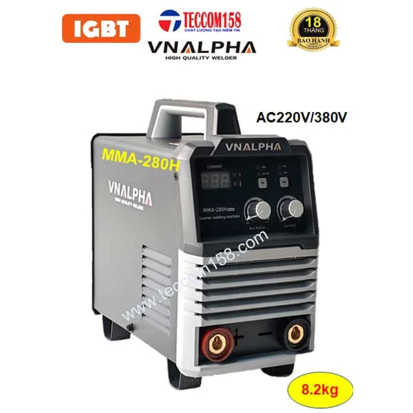 VNALPHA MMA-280H CHUYÊN QUE 4LY 100% 5LY 60% + LIFT TIG INNOX MỎNG, INPUT 180V-420V, CẤU HÌNH 6 BO 8 IGBT