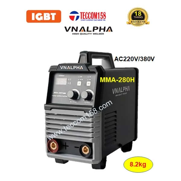 VNALPHA MMA-280H CHUYÊN QUE 4LY 100% 5LY 60% + LIFT TIG INNOX MỎNG, INPUT 180V-420V, CẤU HÌNH 6 BO 8 IGBT