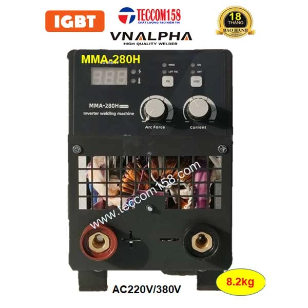 VNALPHA MMA-280H CHUYÊN QUE 4LY 100% 5LY 60% + LIFT TIG INNOX MỎNG, INPUT 180V-420V, CẤU HÌNH 6 BO 8 IGBT