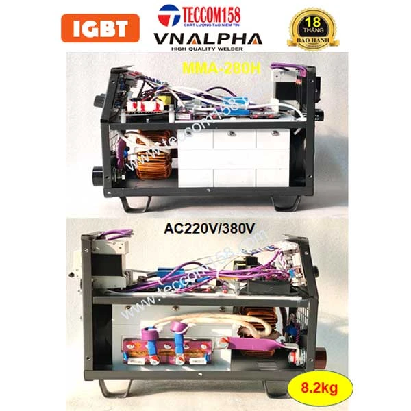 VNALPHA MMA-280H CHUYÊN QUE 4LY 100% 5LY 60% + LIFT TIG INNOX MỎNG, INPUT 180V-420V, CẤU HÌNH 6 BO 8 IGBT