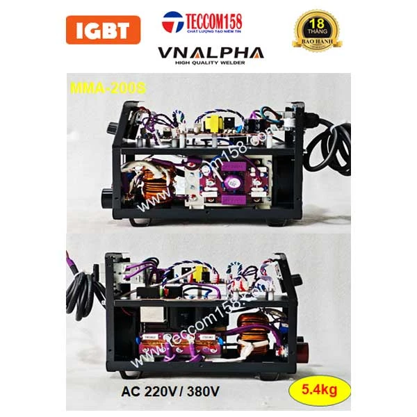VNALPHA MMA-200S CHUYÊN QUE 3LY2 100% 4LY 60%, CẤU HÌNH 6 BO 4 IGBT,  DẢI ĐIỆN RỘNG 180v-420v ĐẦU TIÊN TẠI VN