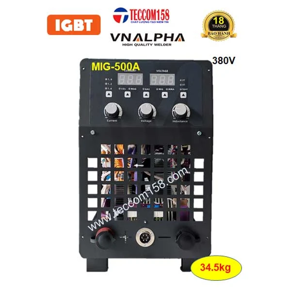 VNALPHA MIG -500A TỰ ĐỘNG ĐẦU RỜI CUỘN 15KG DÂY 1.0-1.6MM + QUE 5LY 100% INPUT 380V CẤU HÌNH 9 BO 2 MODUL KHỐI 2 KHÁNG 3 TỤ KHỐI ĐẦU TIÊN TẠI VN