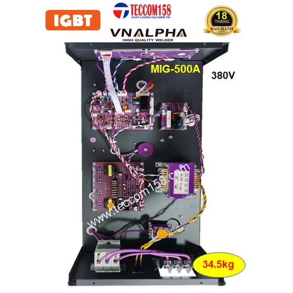 VNALPHA MIG -500A TỰ ĐỘNG ĐẦU RỜI CUỘN 15KG DÂY 1.0-1.6MM + QUE 5LY 100% INPUT 380V CẤU HÌNH 9 BO 2 MODUL KHỐI 2 KHÁNG 3 TỤ KHỐI ĐẦU TIÊN TẠI VN