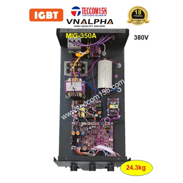 VNALPHA MIG-350A ĐẦU RỜI CUỘN 15KG DÂY 0.8-1.2MM + HÀN QUE 2.5-5.0MM, INPUT 380V, CẤU HÌNH 6 BO 2 MODUL KHỐI IGBT 2 KHÁNG TỤ SỨ TỤ KHỐI