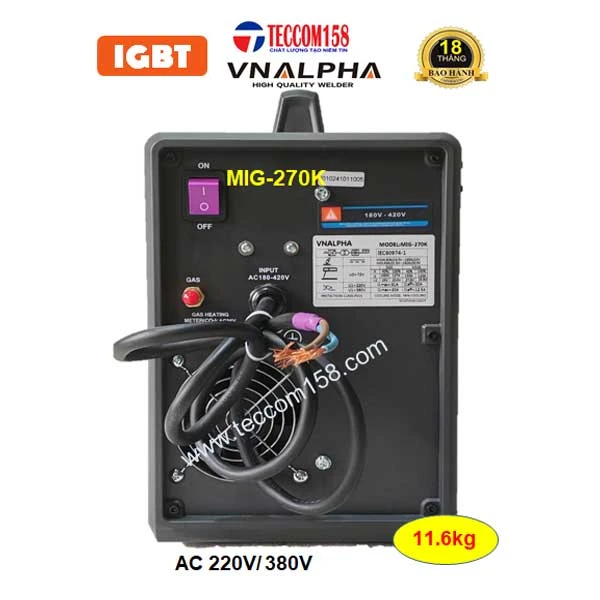 VNALPHA MIG-270K KHÔNG DÙNG KHÍ ĐẦU LIỀN CUỘN 5KG DÂY 0.8-1.0MM. CẤU HÌNH 6 BO 8 IGBT INPUT 220V & 380V ĐA CHỨC NĂNG MIG/MAG/MMA/TIG LIFT