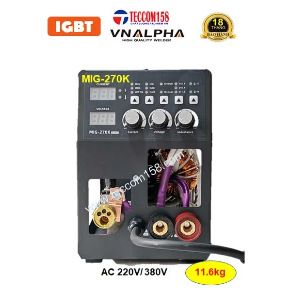 VNALPHA MIG-270K KHÔNG DÙNG KHÍ ĐẦU LIỀN CUỘN 5KG DÂY 0.8-1.0MM. CẤU HÌNH 6 BO 8 IGBT INPUT 220V & 380V ĐA CHỨC NĂNG MIG/MAG/MMA/TIG LIFT