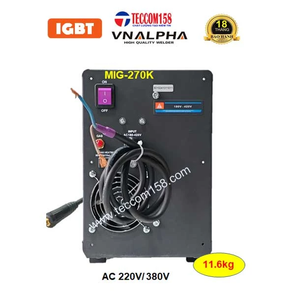 VNALPHA MIG-270K KHÔNG DÙNG KHÍ ĐẦU LIỀN CUỘN 5KG DÂY 0.8-1.0MM. CẤU HÌNH 6 BO 8 IGBT INPUT 220V & 380V ĐA CHỨC NĂNG MIG/MAG/MMA/TIG LIFT