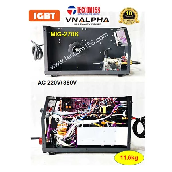 VNALPHA MIG-270K KHÔNG DÙNG KHÍ ĐẦU LIỀN CUỘN 5KG DÂY 0.8-1.0MM. CẤU HÌNH 6 BO 8 IGBT INPUT 220V & 380V ĐA CHỨC NĂNG MIG/MAG/MMA/TIG LIFT