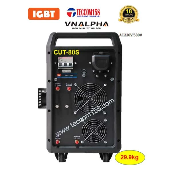 VNALPHA CUT-80S CẤU HÌNH 9 BO 4IGBT TÍCH HỢP MÁY NÉN KHÍ 1.1KW CẮT SẮT DÀY 25MM, HÀN QUE 2.5-5.0 LY, DẢI ĐIỆN RỘNG 180v-420v