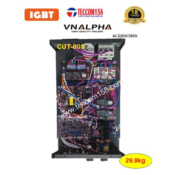 VNALPHA CUT-80S CẤU HÌNH 9 BO 4IGBT TÍCH HỢP MÁY NÉN KHÍ 1.1KW CẮT SẮT DÀY 25MM, HÀN QUE 2.5-5.0 LY, DẢI ĐIỆN RỘNG 180v-420v